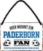 4252024252873		 ''Paderborn Fan''
Schilderstore24 Blechschilder sind perfekt als Geschenk zu Weihnachten, Geburtstage, Feiern, Partys, Grillabende, Namenstag, Feiertag, Mädelsabend, Hochzeit. Jederzeit stilvoll im Wohnzimmer, Partykeller, Garage, Praxis, Büro, Café, Hauseingang Fußball Mannschaft Verein Bolzen Ball sport liga kicken stadion freizeit