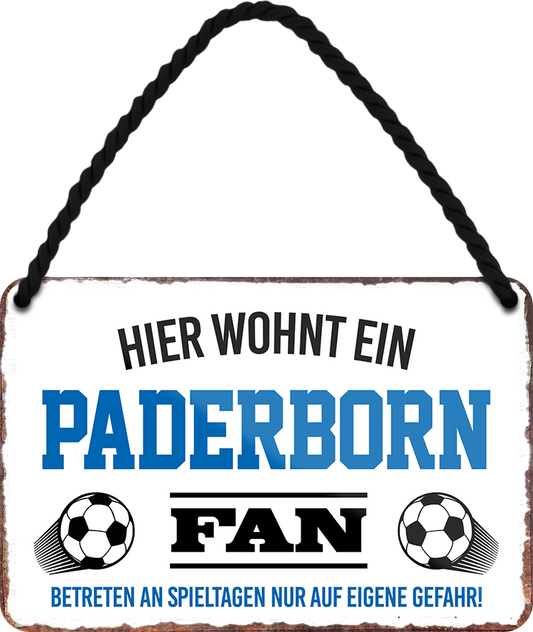 4252024252873		 ''Paderborn Fan''
Schilderstore24 Blechschilder sind perfekt als Geschenk zu Weihnachten, Geburtstage, Feiern, Partys, Grillabende, Namenstag, Feiertag, Mädelsabend, Hochzeit. Jederzeit stilvoll im Wohnzimmer, Partykeller, Garage, Praxis, Büro, Café, Hauseingang Fußball Mannschaft Verein Bolzen Ball sport liga kicken stadion freizeit