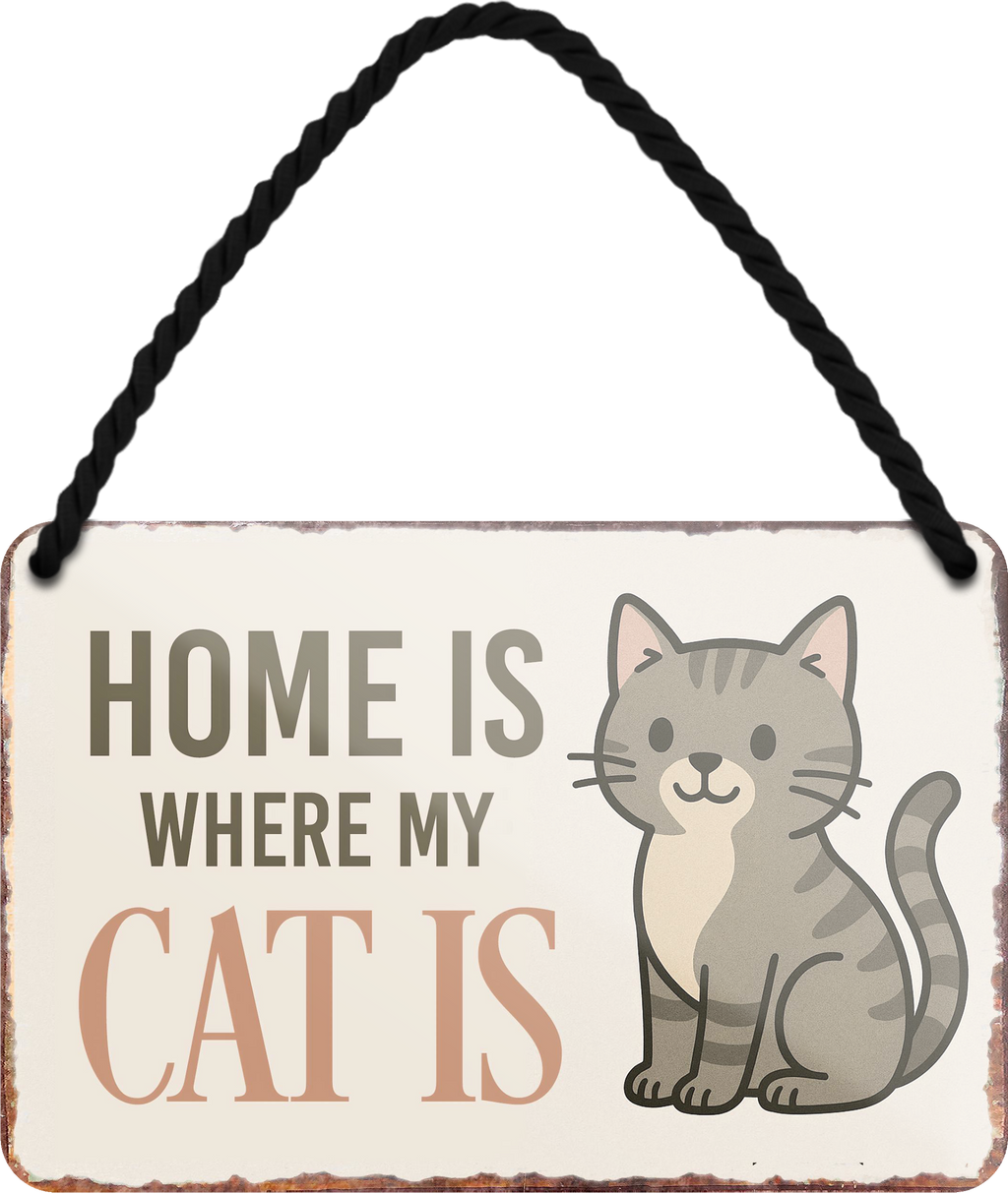 4252024255829		 ''Home is where my Cat is (katze)''
Schilderstore24 Blechschilder sind perfekt als Geschenk zu Weihnachten, Geburtstage, Feiern, Partys, Grillabende, Namenstag, Feiertag, Mädelsabend, Hochzeit Wohnzimmer, Partykeller, Garage, Praxis, Büro, Café, Hauseingang Haustier Tier Freund knuddelig Zuhause Katze Hund Hamster Meerschwein haustiere
