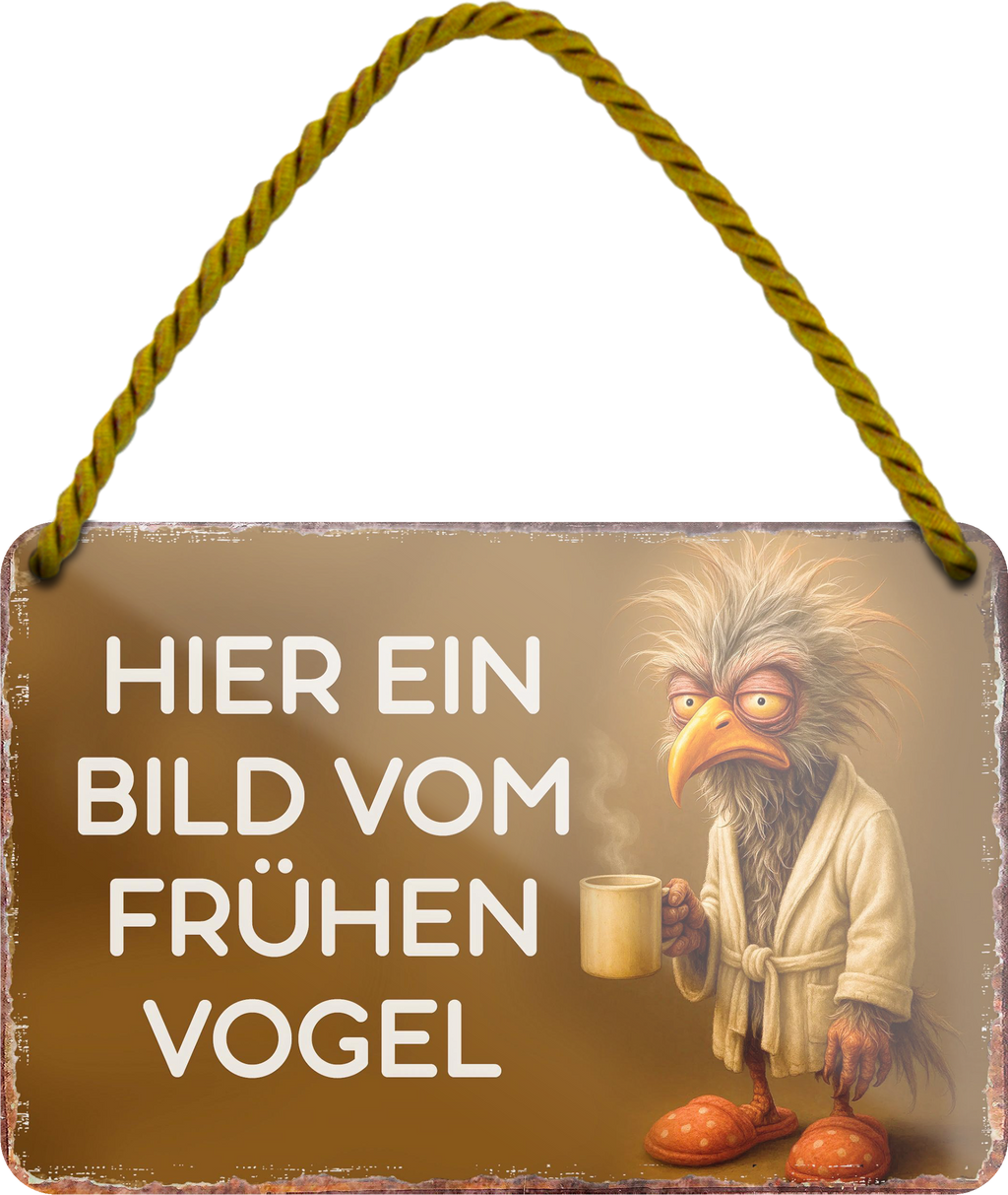 4252024255980		 ''Hier ein Bild vom frühen Vogel''
Schilderstore24 Blechschilder sind perfekt als Geschenk zu Weihnachten, Geburtstage, Feiern, Partys, Grillabende, Namenstag, Feiertag, Mädelsabend, Hochzeit Wohnzimmer, Partykeller, Garage, Praxis, Büro, Café, Hauseingang Haustier Tier Tiere Tiersprüche Funny Ironie knuddelig haustier biene kuh vogel lustige tierwelt