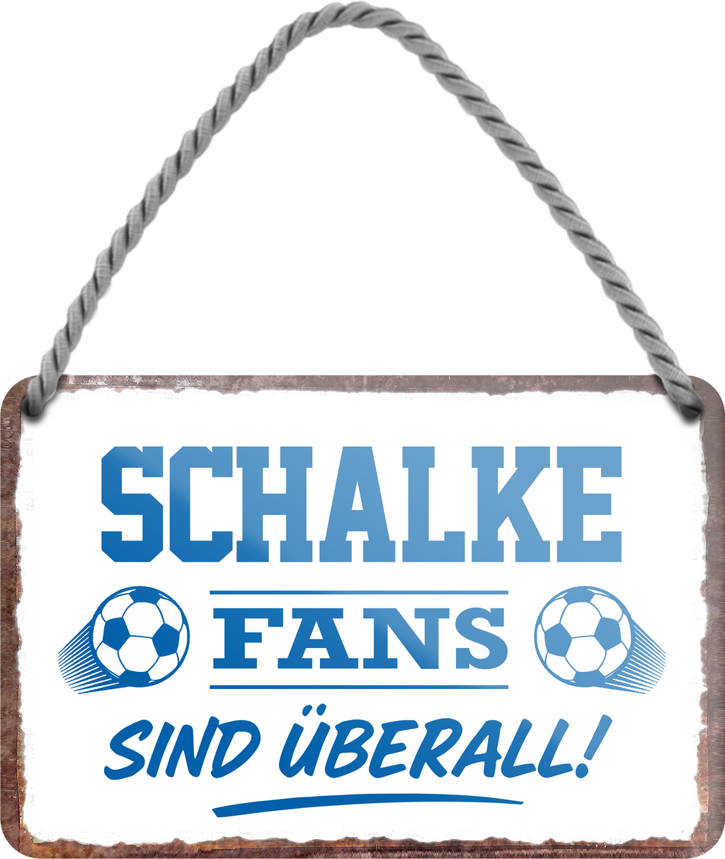 4252024255744		 ''Schalke Fans sind überall! (weiß)''
Schilderstore24 Blechschilder sind perfekt als Geschenk zu Weihnachten, Geburtstage, Feiern, Partys, Grillabende, Namenstag, Feiertag, Mädelsabend, Hochzeit. Jederzeit stilvoll im Wohnzimmer, Partykeller, Garage, Praxis, Büro, Café, Hauseingang Fußball Mannschaft Verein Bolzen Ball sport liga kicken stadion freizeit