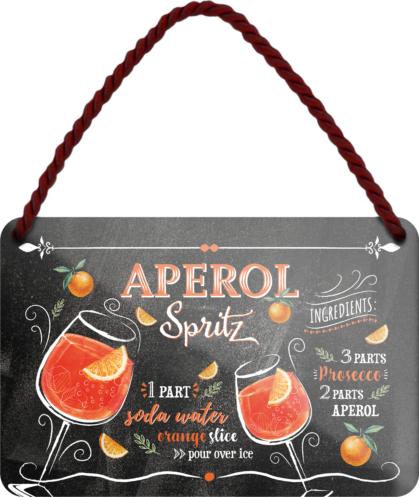 4252024254983		 ''Aperol Spritz''
Schilderstore24 Blechschilder sind perfekt als Geschenk zu Weihnachten, Geburtstage, Feiern, Partys, Grillabende, Namenstag, Feiertag, Mädelsabend, Hochzeit. Jederzeit stilvoll im Wohnzimmer, Partykeller, Garage, Praxis, Büro, Café, Hauseingang Alkohol Cocktail Likör Sekt Getränk Alkohol promille schnaps saufen longdrink