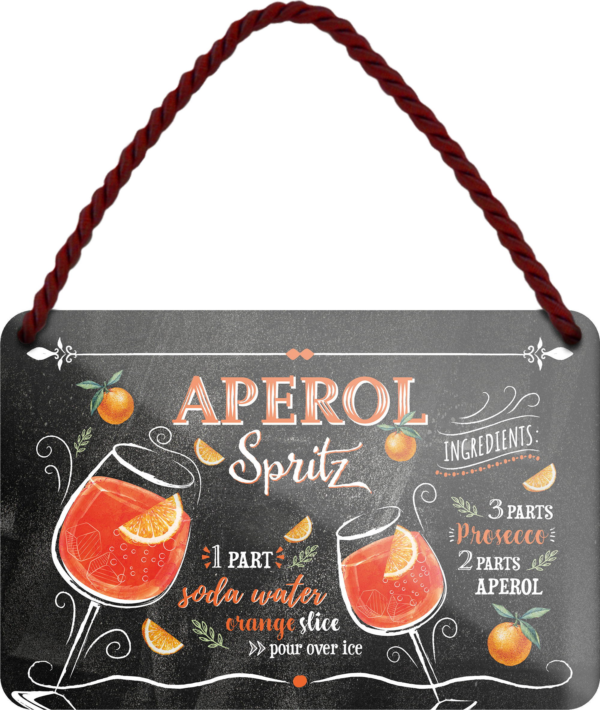 4252024254983		 ''Aperol Spritz''
Schilderstore24 Blechschilder sind perfekt als Geschenk zu Weihnachten, Geburtstage, Feiern, Partys, Grillabende, Namenstag, Feiertag, Mädelsabend, Hochzeit. Jederzeit stilvoll im Wohnzimmer, Partykeller, Garage, Praxis, Büro, Café, Hauseingang Alkohol Cocktail Likör Sekt Getränk Alkohol promille schnaps saufen longdrink