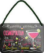4252024255034		 ''Cosmopolitan''
Schilderstore24 Blechschilder sind perfekt als Geschenk zu Weihnachten, Geburtstage, Feiern, Partys, Grillabende, Namenstag, Feiertag, Mädelsabend, Hochzeit. Jederzeit stilvoll im Wohnzimmer, Partykeller, Garage, Praxis, Büro, Café, Hauseingang Alkohol Cocktail Likör Sekt Getränk Alkohol promille schnaps saufen longdrink