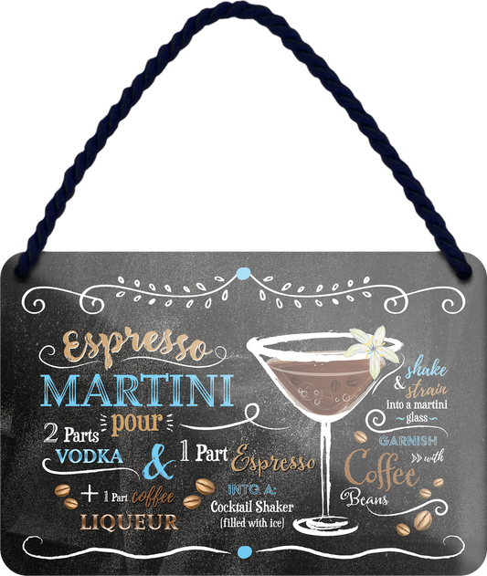 4252024255058		 ''Espresso Martini''
Schilderstore24 Blechschilder sind perfekt als Geschenk zu Weihnachten, Geburtstage, Feiern, Partys, Grillabende, Namenstag, Feiertag, Mädelsabend, Hochzeit. Jederzeit stilvoll im Wohnzimmer, Partykeller, Garage, Praxis, Büro, Café, Hauseingang Alkohol Cocktail Likör Sekt Getränk Alkohol promille schnaps saufen longdrink