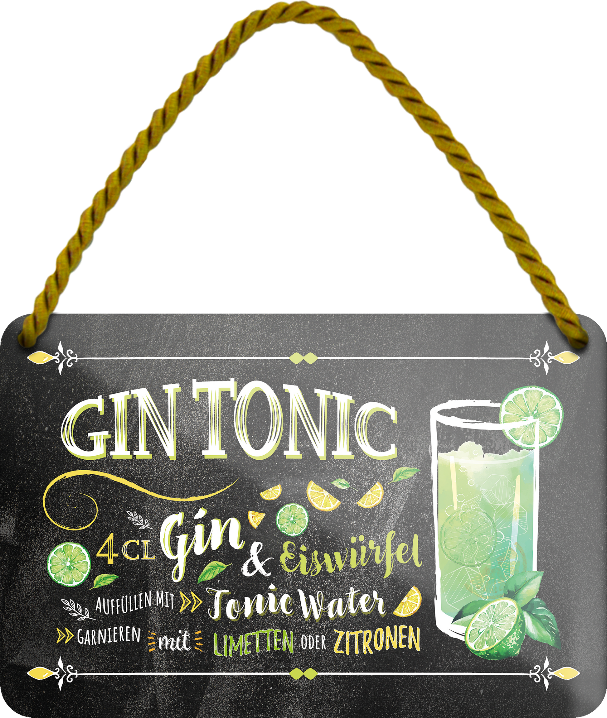 4252024255065		 ''Gin Tonic''
Schilderstore24 Blechschilder sind perfekt als Geschenk zu Weihnachten, Geburtstage, Feiern, Partys, Grillabende, Namenstag, Feiertag, Mädelsabend, Hochzeit. Jederzeit stilvoll im Wohnzimmer, Partykeller, Garage, Praxis, Büro, Café, Hauseingang Alkohol Cocktail Likör Sekt Getränk Alkohol promille schnaps saufen longdrink