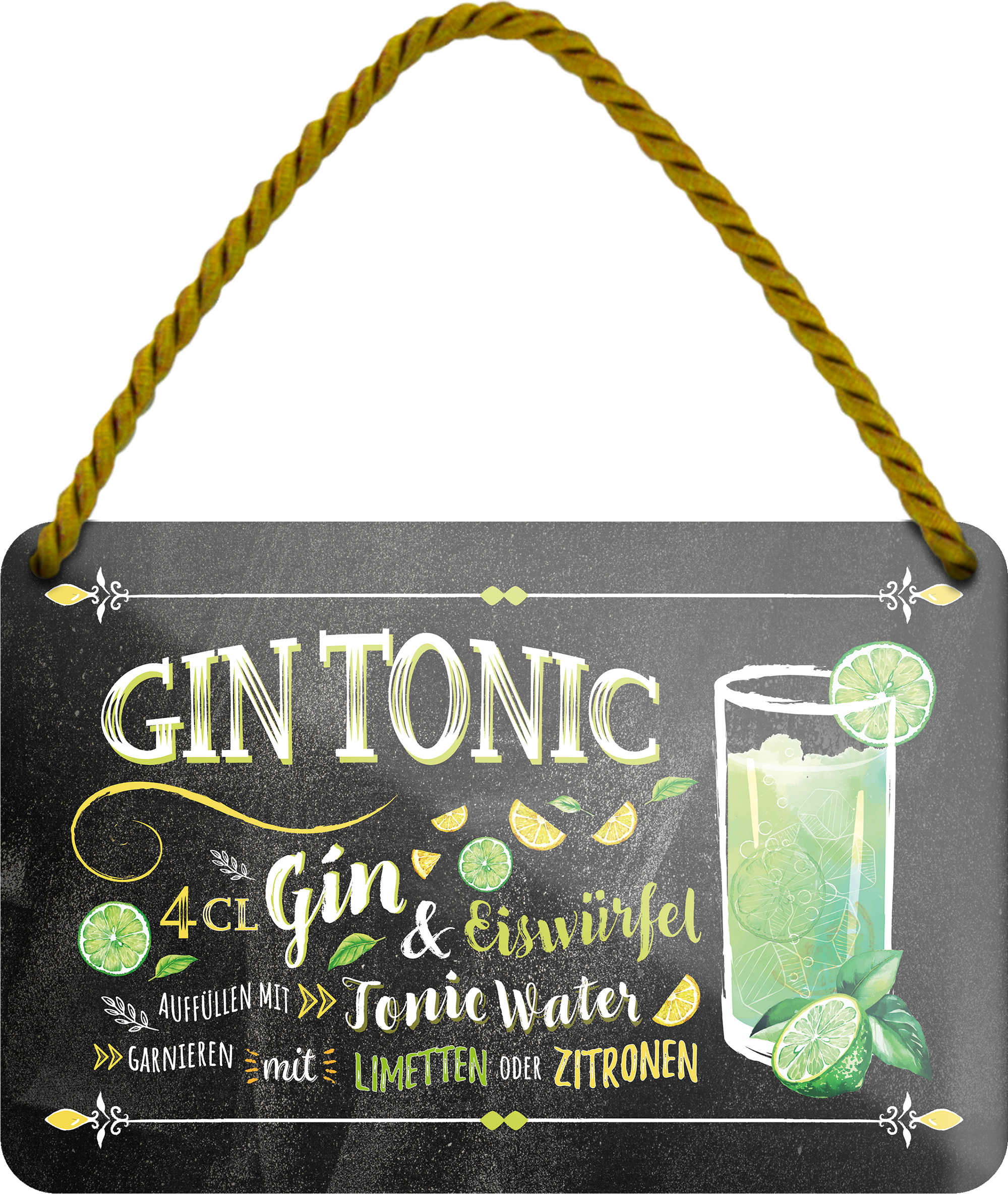 4252024255065		 ''Gin Tonic''
Schilderstore24 Blechschilder sind perfekt als Geschenk zu Weihnachten, Geburtstage, Feiern, Partys, Grillabende, Namenstag, Feiertag, Mädelsabend, Hochzeit. Jederzeit stilvoll im Wohnzimmer, Partykeller, Garage, Praxis, Büro, Café, Hauseingang Alkohol Cocktail Likör Sekt Getränk Alkohol promille schnaps saufen longdrink