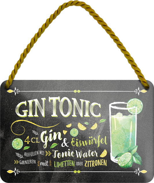 4252024255065		 ''Gin Tonic''
Schilderstore24 Blechschilder sind perfekt als Geschenk zu Weihnachten, Geburtstage, Feiern, Partys, Grillabende, Namenstag, Feiertag, Mädelsabend, Hochzeit. Jederzeit stilvoll im Wohnzimmer, Partykeller, Garage, Praxis, Büro, Café, Hauseingang Alkohol Cocktail Likör Sekt Getränk Alkohol promille schnaps saufen longdrink