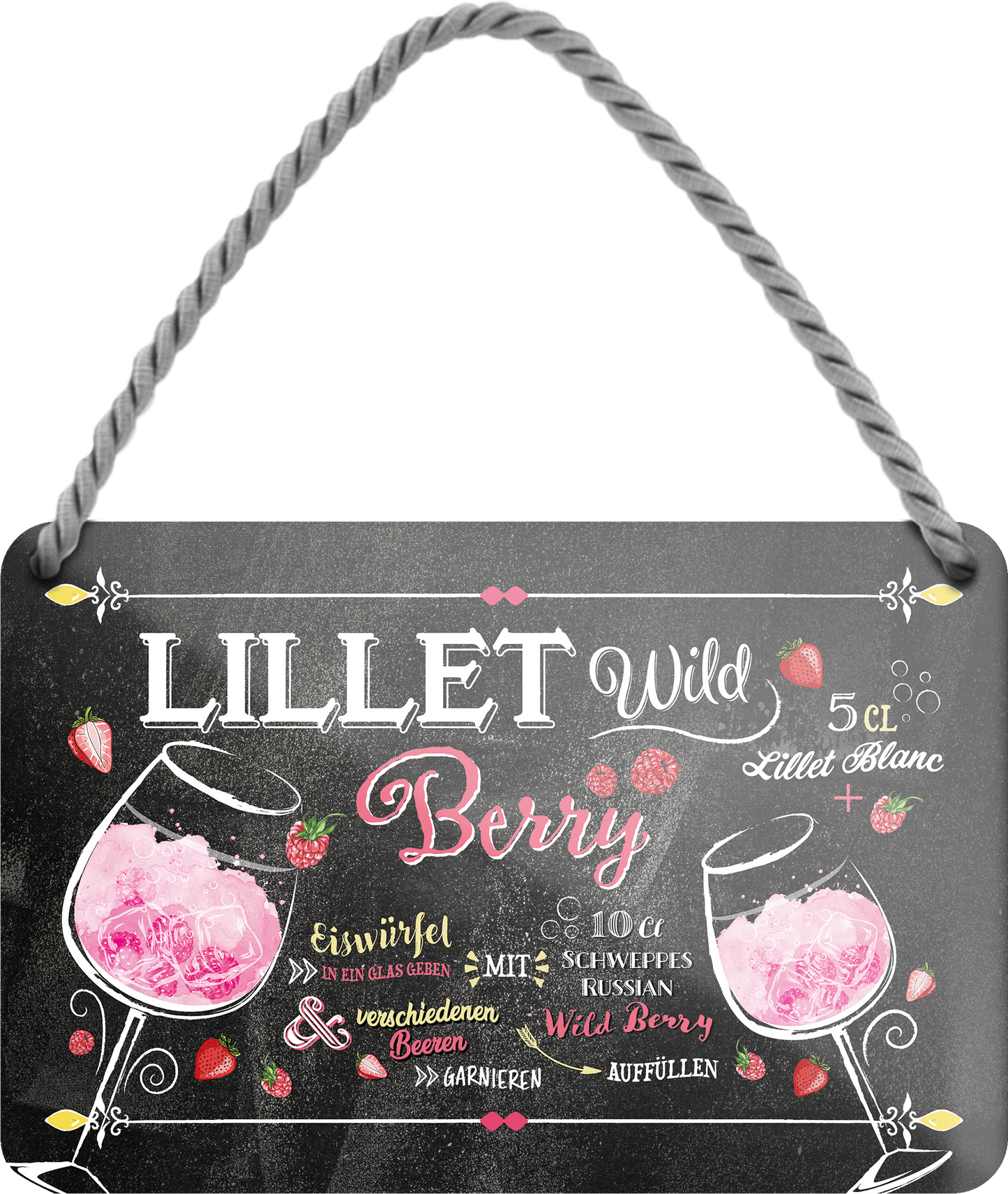 Schilderstore24 Blechschilder sind 4252024255096		 ''Lillet Wild Berry''
perfekt als Geschenk zu Weihnachten, Geburtstage, Feiern, Partys, Grillabende, Namenstag, Feiertag, Mädelsabend, Hochzeit. Jederzeit stilvoll im Wohnzimmer, Partykeller, Garage, Praxis, Büro, Café, Hauseingang Alkohol Cocktail Likör Sekt Getränk Alkohol promille schnaps saufen longdrink