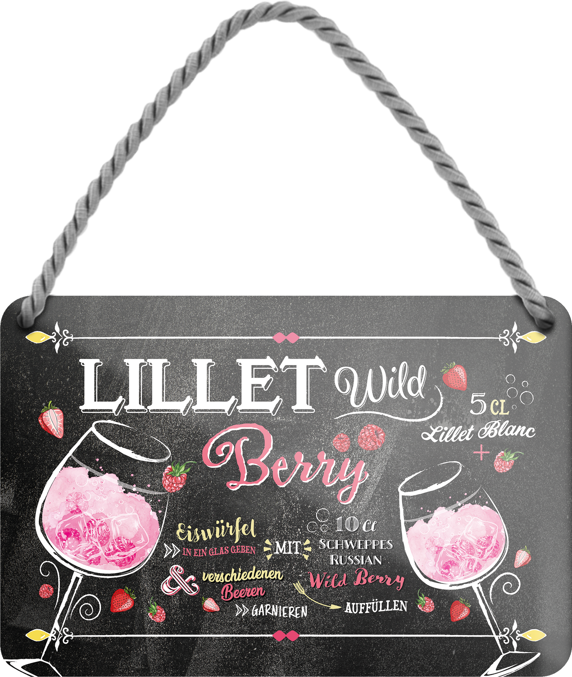 Schilderstore24 Blechschilder sind 4252024255096		 ''Lillet Wild Berry''
perfekt als Geschenk zu Weihnachten, Geburtstage, Feiern, Partys, Grillabende, Namenstag, Feiertag, Mädelsabend, Hochzeit. Jederzeit stilvoll im Wohnzimmer, Partykeller, Garage, Praxis, Büro, Café, Hauseingang Alkohol Cocktail Likör Sekt Getränk Alkohol promille schnaps saufen longdrink