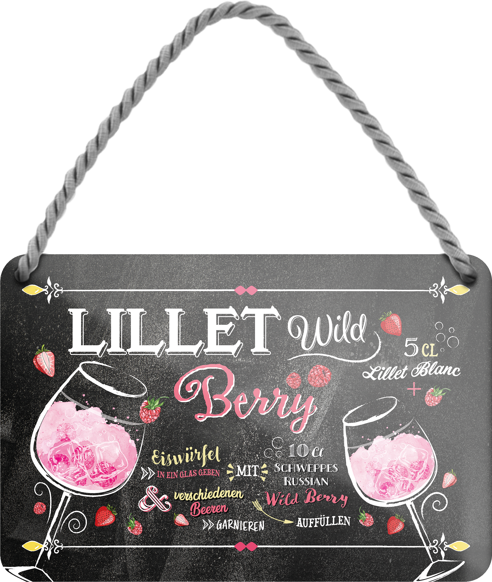 Schilderstore24 Blechschilder sind 4252024255096		 ''Lillet Wild Berry''
perfekt als Geschenk zu Weihnachten, Geburtstage, Feiern, Partys, Grillabende, Namenstag, Feiertag, Mädelsabend, Hochzeit. Jederzeit stilvoll im Wohnzimmer, Partykeller, Garage, Praxis, Büro, Café, Hauseingang Alkohol Cocktail Likör Sekt Getränk Alkohol promille schnaps saufen longdrink