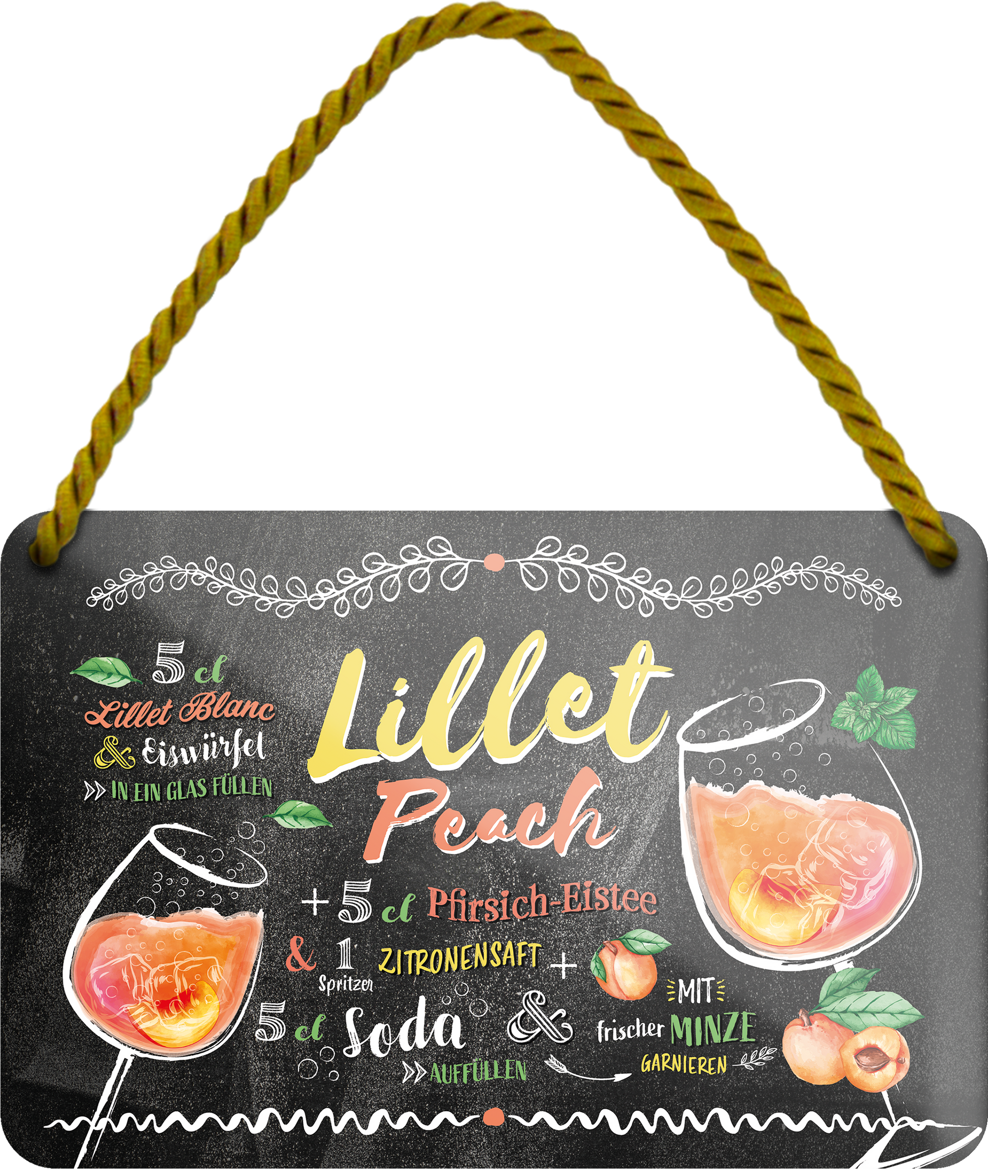 4252024255089		 ''Lillet Peach''
Schilderstore24 Blechschilder sind perfekt als Geschenk zu Weihnachten, Geburtstage, Feiern, Partys, Grillabende, Namenstag, Feiertag, Mädelsabend, Hochzeit. Jederzeit stilvoll im Wohnzimmer, Partykeller, Garage, Praxis, Büro, Café, Hauseingang Alkohol Cocktail Likör Sekt Getränk Alkohol promille schnaps saufen longdrink