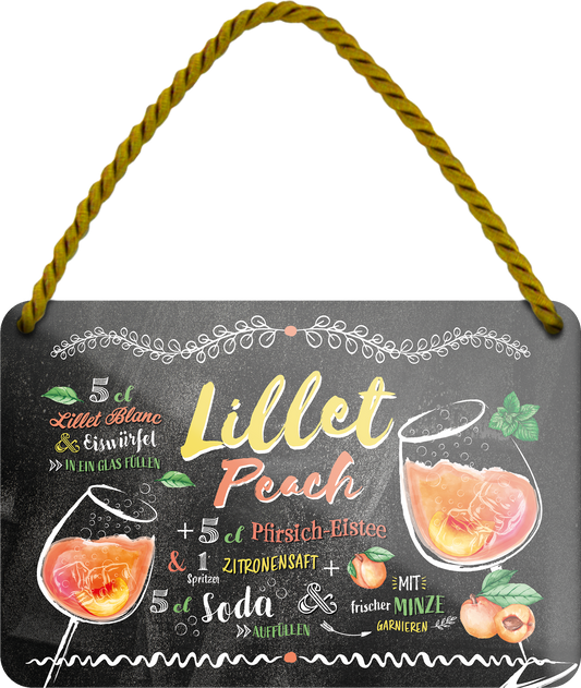 4252024255089		 ''Lillet Peach''
Schilderstore24 Blechschilder sind perfekt als Geschenk zu Weihnachten, Geburtstage, Feiern, Partys, Grillabende, Namenstag, Feiertag, Mädelsabend, Hochzeit. Jederzeit stilvoll im Wohnzimmer, Partykeller, Garage, Praxis, Büro, Café, Hauseingang Alkohol Cocktail Likör Sekt Getränk Alkohol promille schnaps saufen longdrink