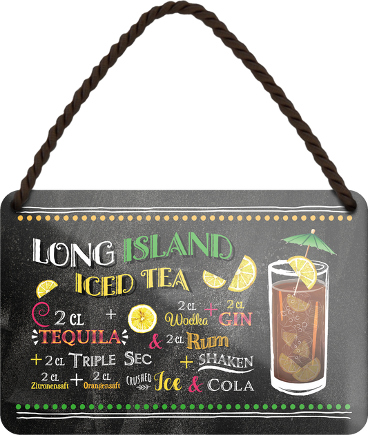 4252024255102		 ''Long Island Iced Tea''
Schilderstore24 Blechschilder sind perfekt als Geschenk zu Weihnachten, Geburtstage, Feiern, Partys, Grillabende, Namenstag, Feiertag, Mädelsabend, Hochzeit. Jederzeit stilvoll im Wohnzimmer, Partykeller, Garage, Praxis, Büro, Café, Hauseingang Alkohol Cocktail Likör Sekt Getränk Alkohol promille schnaps saufen longdrink