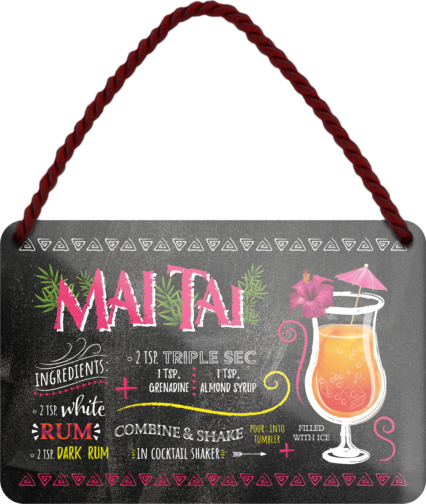 4252024255119		 ''Mai Tai''
 Schilderstore24 Blechschilder sind perfekt als Geschenk zu Weihnachten, Geburtstage, Feiern, Partys, Grillabende, Namenstag, Feiertag, Mädelsabend, Hochzeit. Jederzeit stilvoll im Wohnzimmer, Partykeller, Garage, Praxis, Büro, Café, Hauseingang Alkohol Cocktail Likör Sekt Getränk Alkohol promille schnaps saufen longdrink