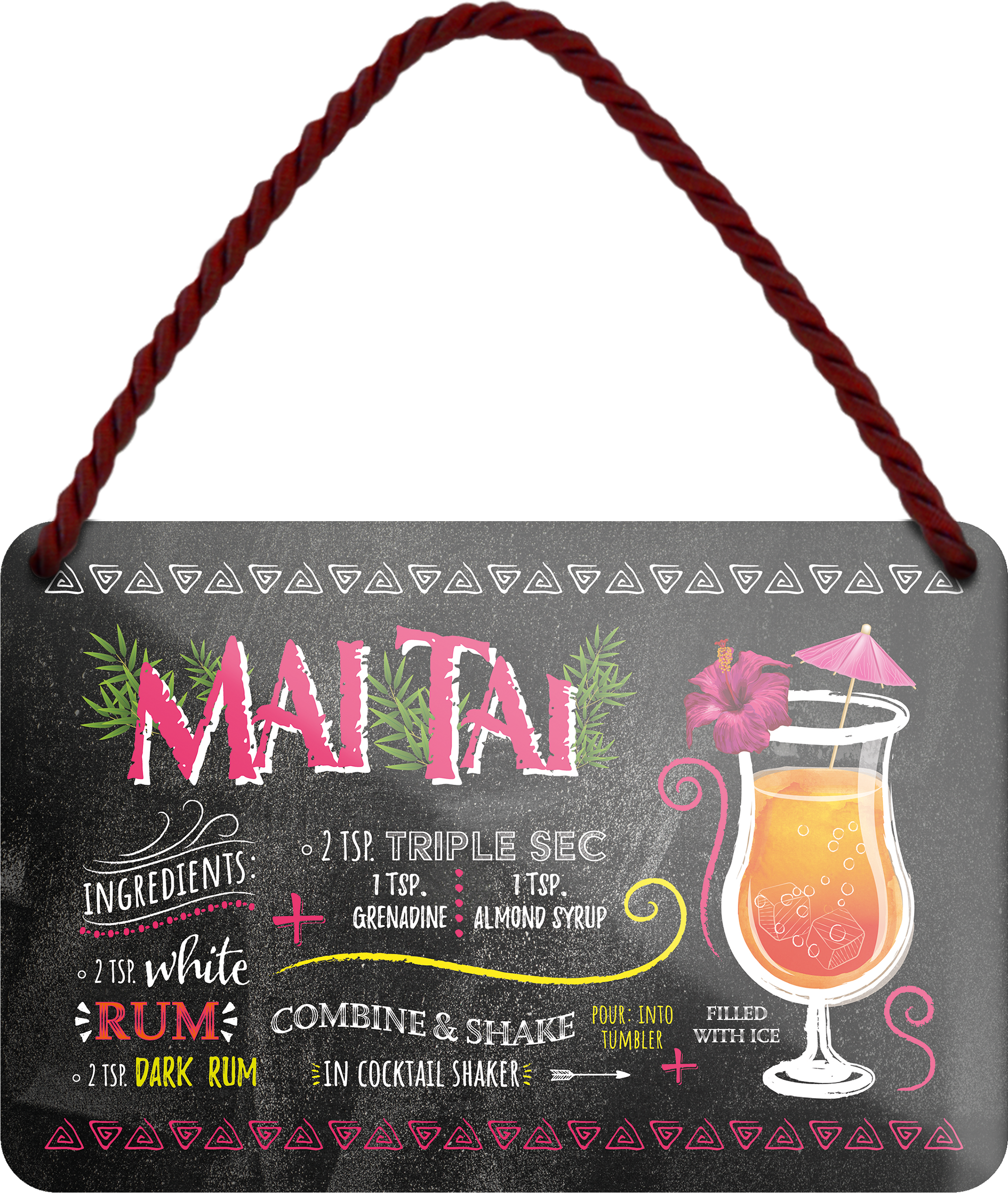 4252024255119		 ''Mai Tai''
 Schilderstore24 Blechschilder sind perfekt als Geschenk zu Weihnachten, Geburtstage, Feiern, Partys, Grillabende, Namenstag, Feiertag, Mädelsabend, Hochzeit. Jederzeit stilvoll im Wohnzimmer, Partykeller, Garage, Praxis, Büro, Café, Hauseingang Alkohol Cocktail Likör Sekt Getränk Alkohol promille schnaps saufen longdrink