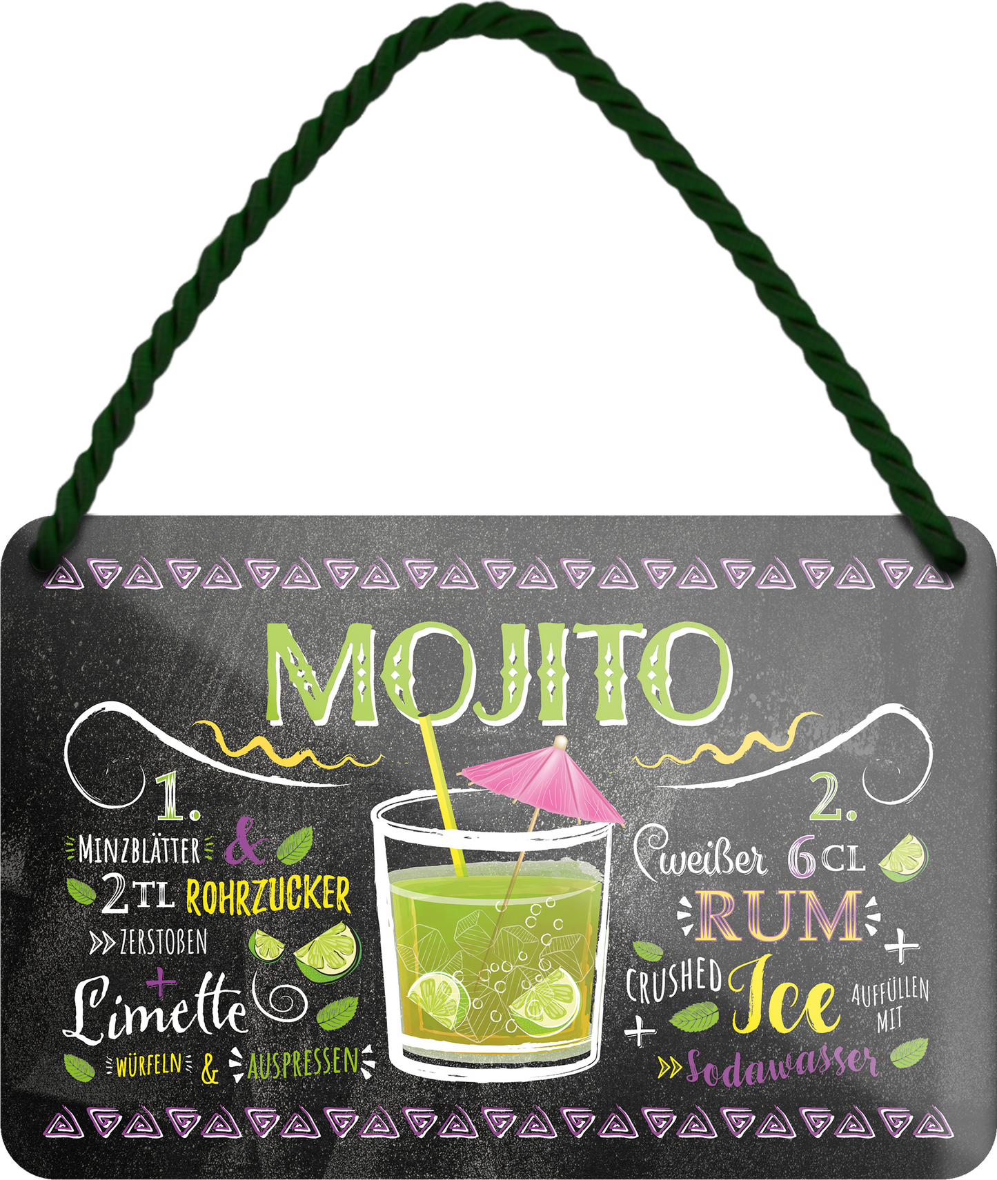 4252024255133		 ''Mojito''
Schilderstore24 Blechschilder sind perfekt als Geschenk zu Weihnachten, Geburtstage, Feiern, Partys, Grillabende, Namenstag, Feiertag, Mädelsabend, Hochzeit. Jederzeit stilvoll im Wohnzimmer, Partykeller, Garage, Praxis, Büro, Café, Hauseingang Alkohol Cocktail Likör Sekt Getränk Alkohol promille schnaps saufen longdrink