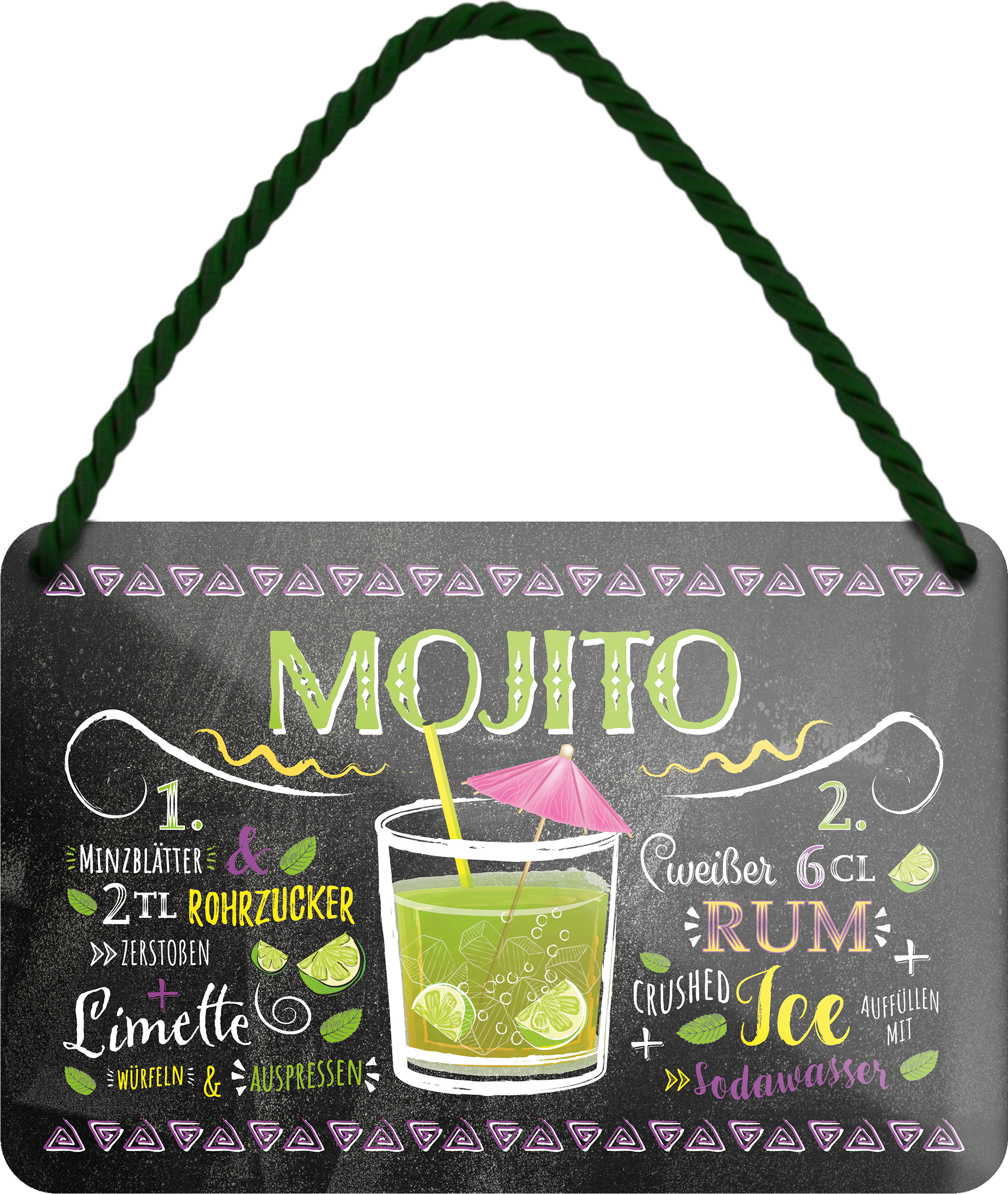 4252024255133		 ''Mojito''
Schilderstore24 Blechschilder sind perfekt als Geschenk zu Weihnachten, Geburtstage, Feiern, Partys, Grillabende, Namenstag, Feiertag, Mädelsabend, Hochzeit. Jederzeit stilvoll im Wohnzimmer, Partykeller, Garage, Praxis, Büro, Café, Hauseingang Alkohol Cocktail Likör Sekt Getränk Alkohol promille schnaps saufen longdrink