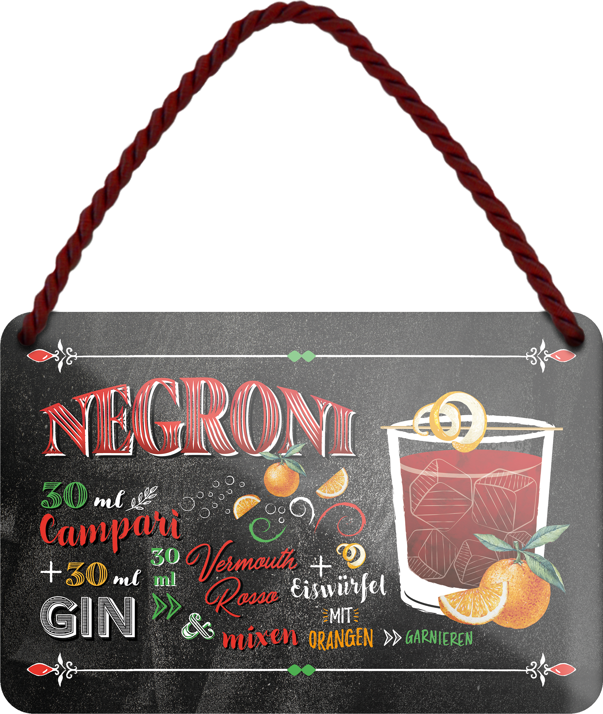 4252024255157		 ''Negroni''
Schilderstore24 Blechschilder sind perfekt als Geschenk zu Weihnachten, Geburtstage, Feiern, Partys, Grillabende, Namenstag, Feiertag, Mädelsabend, Hochzeit. Jederzeit stilvoll im Wohnzimmer, Partykeller, Garage, Praxis, Büro, Café, Hauseingang Alkohol Cocktail Likör Sekt Getränk Alkohol promille schnaps saufen longdrink