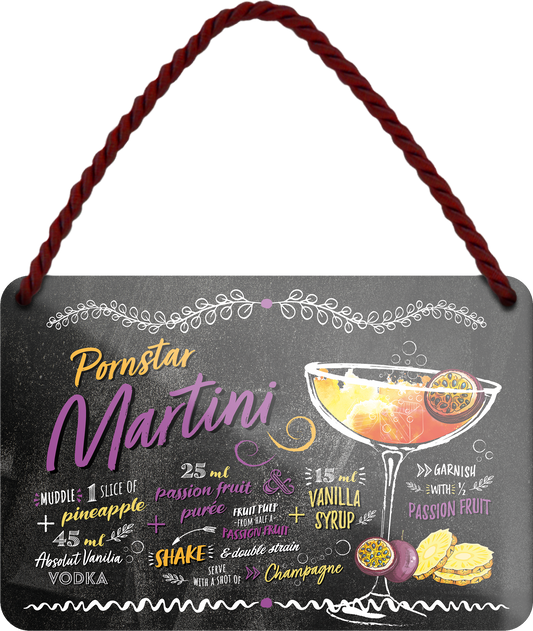 4252024255171		 ''Pornstar Martini''
 Schilderstore24 Blechschilder sind perfekt als Geschenk zu Weihnachten, Geburtstage, Feiern, Partys, Grillabende, Namenstag, Feiertag, Mädelsabend, Hochzeit. Jederzeit stilvoll im Wohnzimmer, Partykeller, Garage, Praxis, Büro, Café, Hauseingang Alkohol Cocktail Likör Sekt Getränk Alkohol promille schnaps saufen longdrink