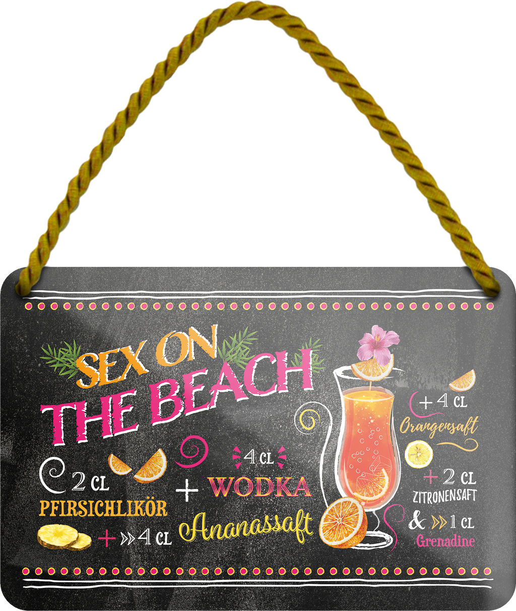 4252024255195		 ''Sex on the Beach''
Schilderstore24 Blechschilder sind perfekt als Geschenk zu Weihnachten, Geburtstage, Feiern, Partys, Grillabende, Namenstag, Feiertag, Mädelsabend, Hochzeit. Jederzeit stilvoll im Wohnzimmer, Partykeller, Garage, Praxis, Büro, Café, Hauseingang Alkohol Cocktail Likör Sekt Getränk Alkohol promille schnaps saufen longdrink
