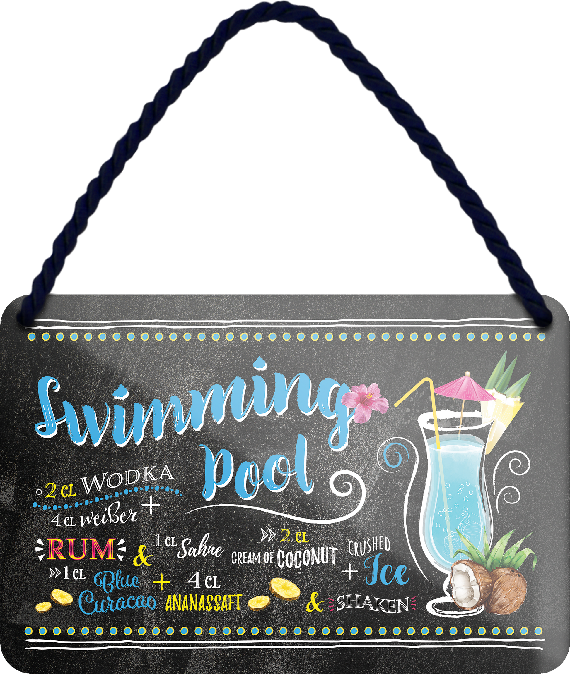 4252024255201		 ''Swimming Pool''
Schilderstore24 Blechschilder sind perfekt als Geschenk zu Weihnachten, Geburtstage, Feiern, Partys, Grillabende, Namenstag, Feiertag, Mädelsabend, Hochzeit. Jederzeit stilvoll im Wohnzimmer, Partykeller, Garage, Praxis, Büro, Café, Hauseingang Alkohol Cocktail Likör Sekt Getränk Alkohol promille schnaps saufen longdrink