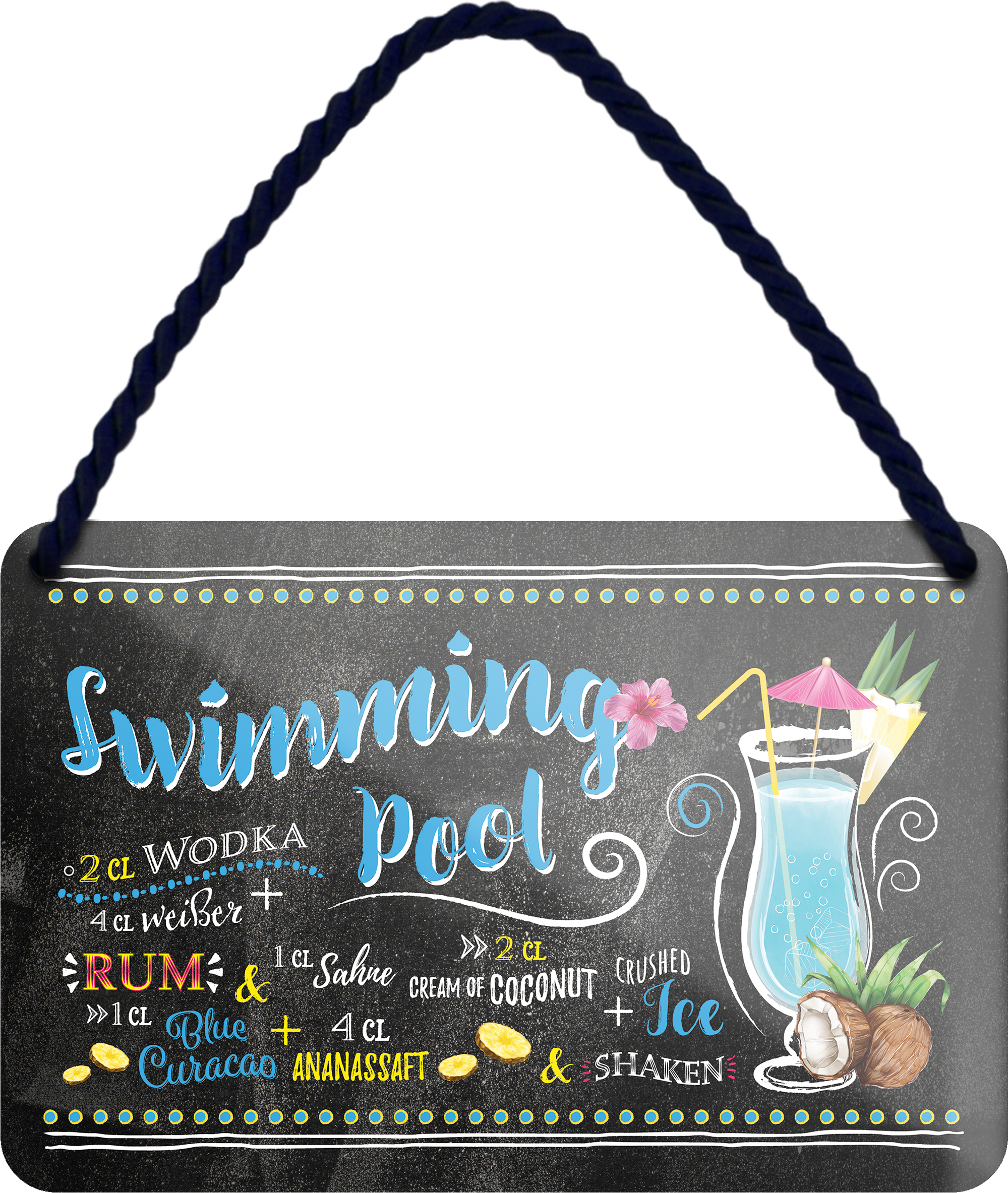4252024255201		 ''Swimming Pool''
Schilderstore24 Blechschilder sind perfekt als Geschenk zu Weihnachten, Geburtstage, Feiern, Partys, Grillabende, Namenstag, Feiertag, Mädelsabend, Hochzeit. Jederzeit stilvoll im Wohnzimmer, Partykeller, Garage, Praxis, Büro, Café, Hauseingang Alkohol Cocktail Likör Sekt Getränk Alkohol promille schnaps saufen longdrink