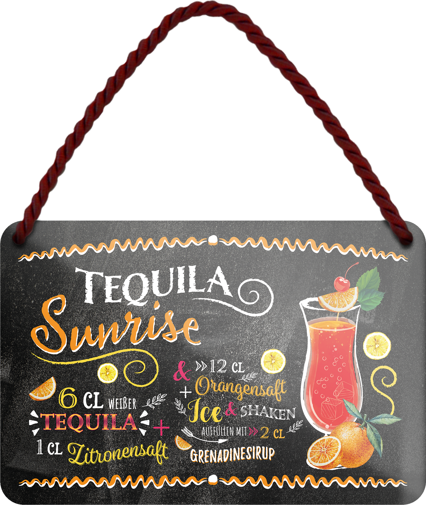 4252024255218		 ''Tequila Sunrise''
Schilderstore24 Blechschilder sind perfekt als Geschenk zu Weihnachten, Geburtstage, Feiern, Partys, Grillabende, Namenstag, Feiertag, Mädelsabend, Hochzeit. Jederzeit stilvoll im Wohnzimmer, Partykeller, Garage, Praxis, Büro, Café, Hauseingang Alkohol Cocktail Likör Sekt Getränk Alkohol promille schnaps saufen longdrink