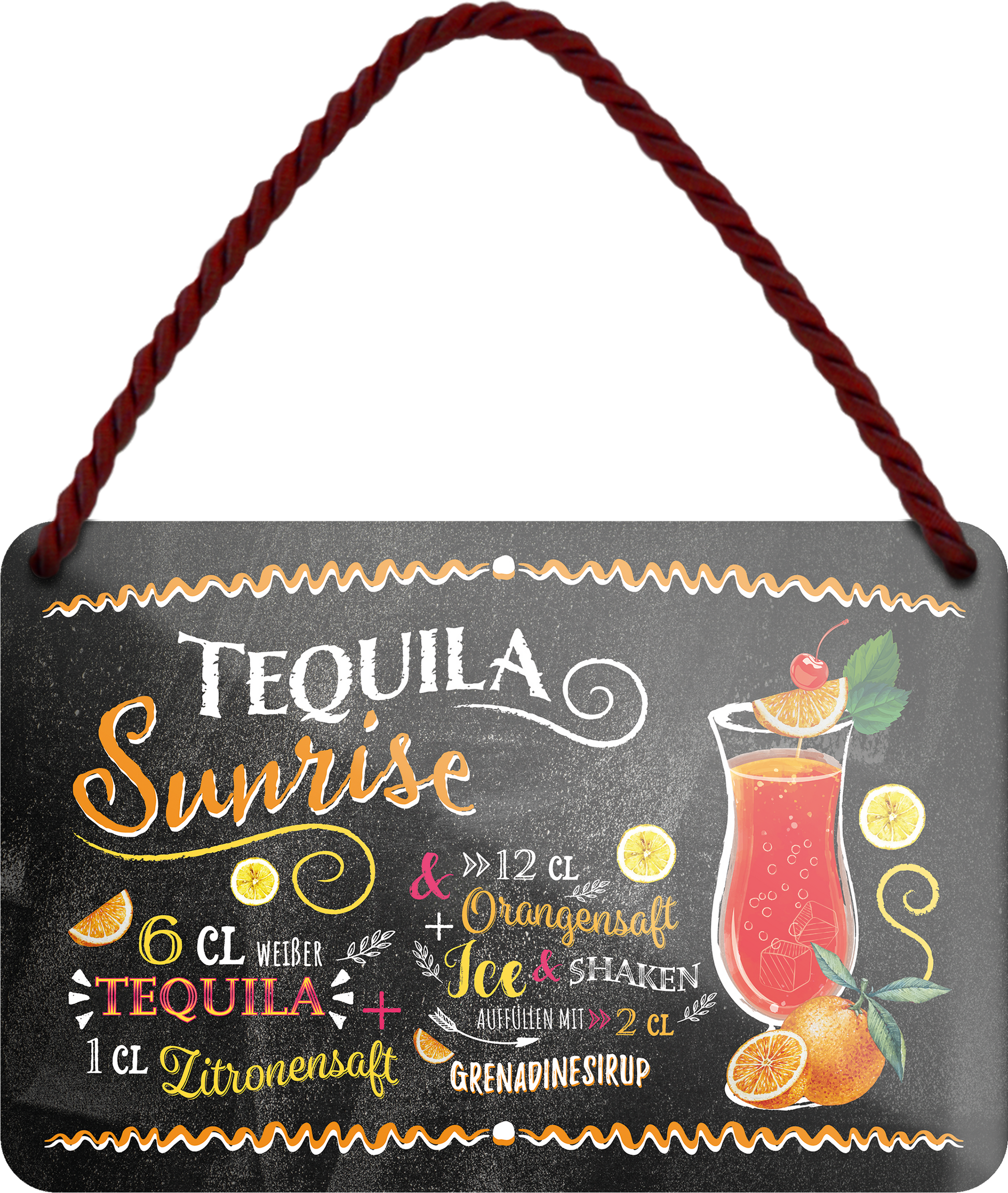 4252024255218		 ''Tequila Sunrise''
Schilderstore24 Blechschilder sind perfekt als Geschenk zu Weihnachten, Geburtstage, Feiern, Partys, Grillabende, Namenstag, Feiertag, Mädelsabend, Hochzeit. Jederzeit stilvoll im Wohnzimmer, Partykeller, Garage, Praxis, Büro, Café, Hauseingang Alkohol Cocktail Likör Sekt Getränk Alkohol promille schnaps saufen longdrink