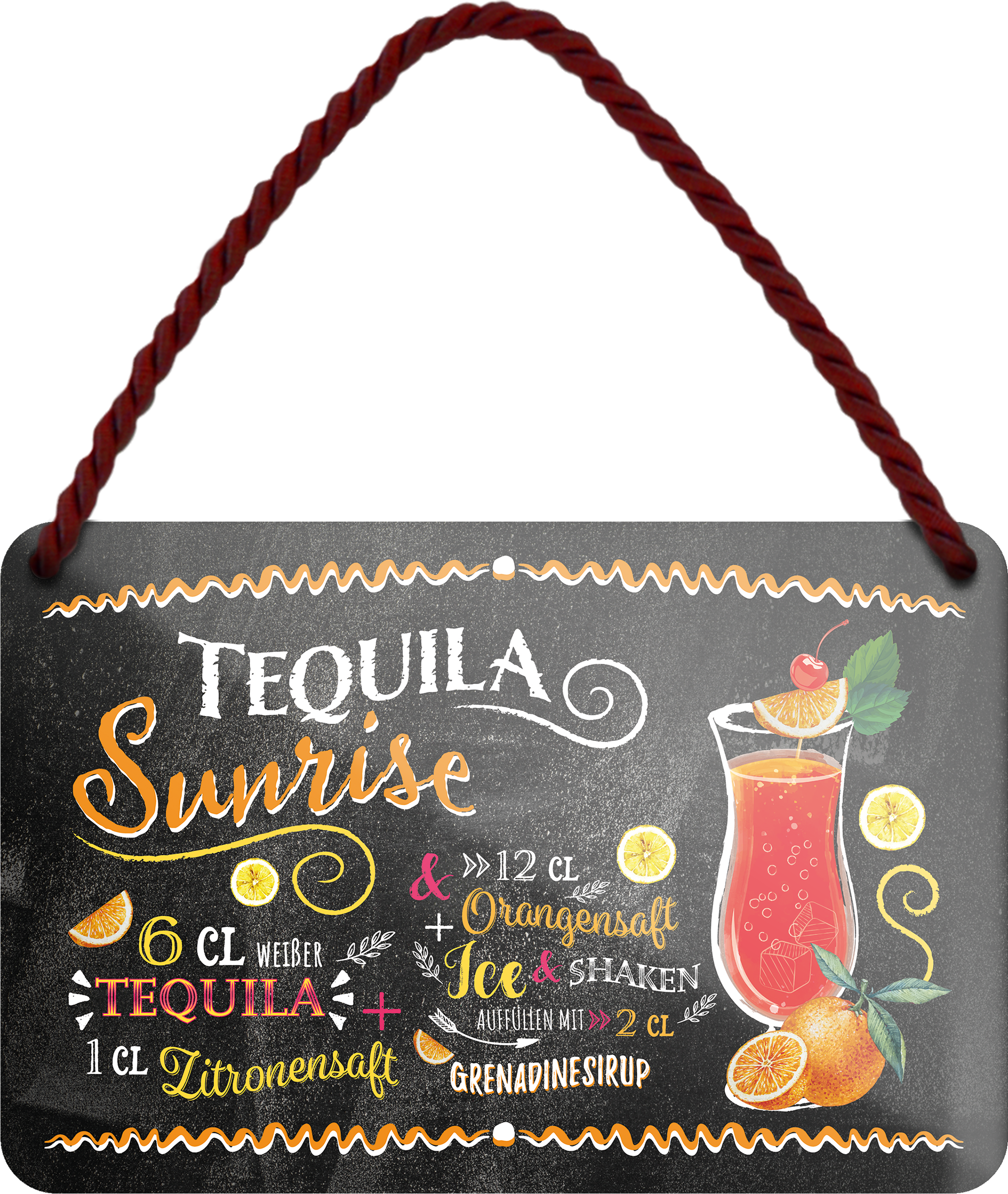 4252024255218		 ''Tequila Sunrise''
Schilderstore24 Blechschilder sind perfekt als Geschenk zu Weihnachten, Geburtstage, Feiern, Partys, Grillabende, Namenstag, Feiertag, Mädelsabend, Hochzeit. Jederzeit stilvoll im Wohnzimmer, Partykeller, Garage, Praxis, Büro, Café, Hauseingang Alkohol Cocktail Likör Sekt Getränk Alkohol promille schnaps saufen longdrink