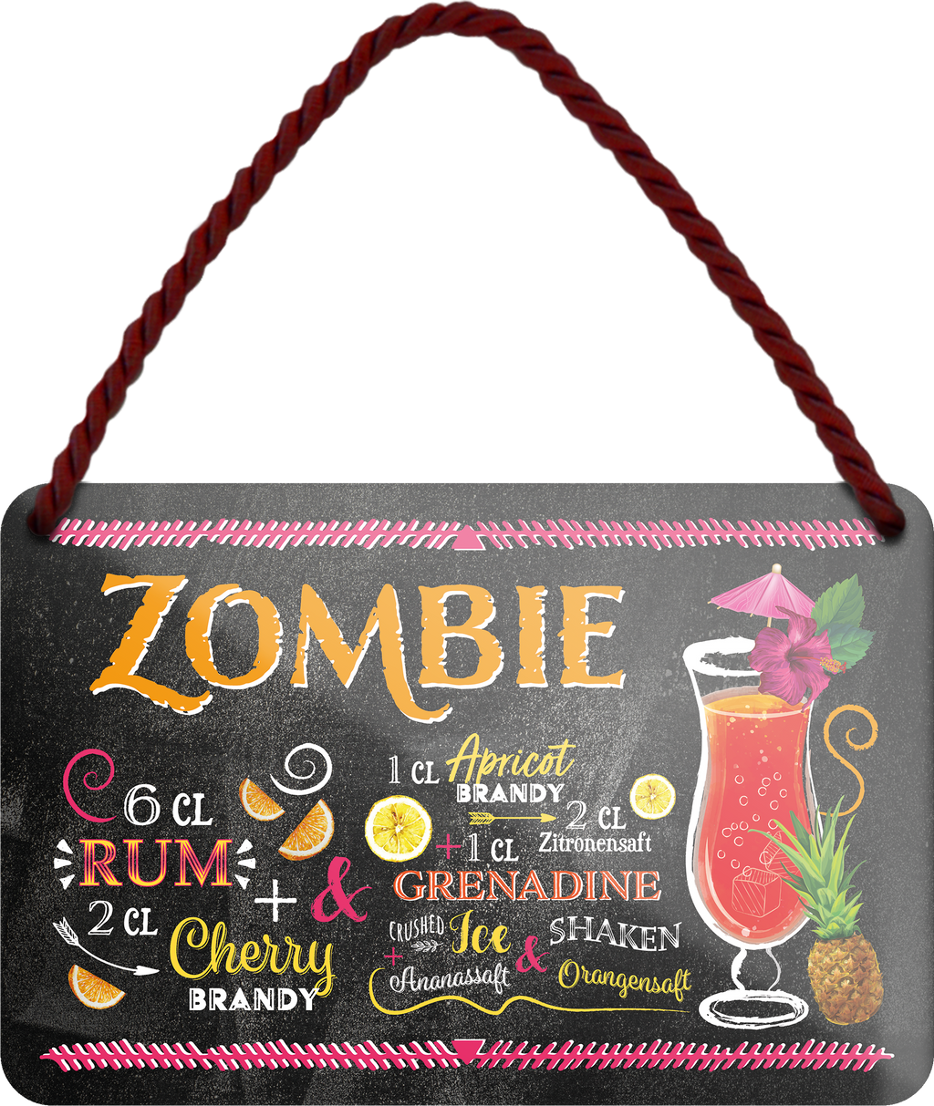 4252024255249		 ''Zombie''
Schilderstore24 Blechschilder sind perfekt als Geschenk zu Weihnachten, Geburtstage, Feiern, Partys, Grillabende, Namenstag, Feiertag, Mädelsabend, Hochzeit. Jederzeit stilvoll im Wohnzimmer, Partykeller, Garage, Praxis, Büro, Café, Hauseingang Alkohol Cocktail Likör Sekt Getränk Alkohol promille schnaps saufen longdrink