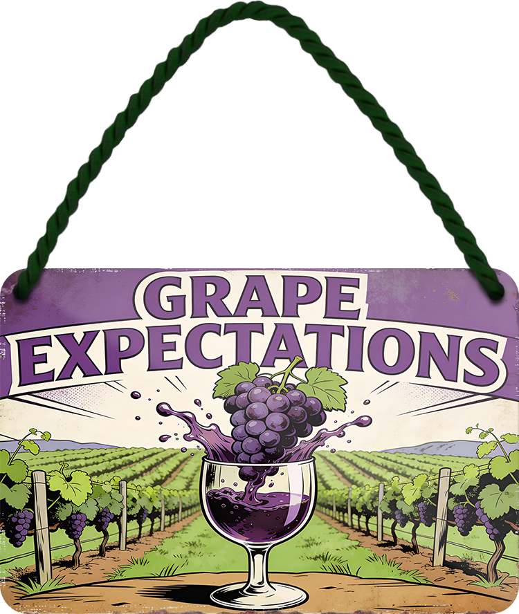 4252024257724		 ''Grape Expections''
Schilderstore24 Blechschilder sind perfekt als Geschenk zu Weihnachten, Geburtstage, Feiern, Partys, Grillabende, Namenstag, Feiertag, Mädelsabend, Hochzeit. Jederzeit stilvoll im Wohnzimmer, Partykeller, Garage, Praxis, Büro, Café, Hauseingang Alkohol Cocktail Bier Sekt Getränk Bier Alkohol schnaps promille tequila   