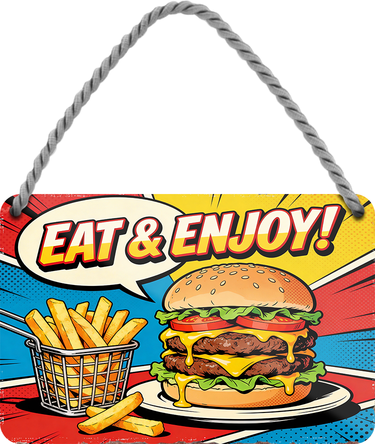 4252024258325		 ''Eat & Enjoy (normal)''
Schilderstore24 Blechschilder sind perfekt als Geschenk zu Weihnachten, Geburtstage, Feiern, Partys, Grillabende, Partykeller, diät, snack, mahlzei, rezept, wasser Lebensmittel Burger Tee Grill crepes teigware süßigkeit essen grill wurst pommes döner fisch pizza