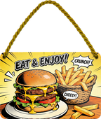 4252024258318		 ''Eat & Enjoy (Chrunch Cheesy)''
Schilderstore24 Blechschilder sind perfekt als Geschenk zu Weihnachten, Geburtstage, Feiern, Partys, Grillabende, Partykeller, diät, snack, mahlzei, rezept, wasser Lebensmittel Burger Tee Grill crepes teigware süßigkeit essen grill wurst pommes döner fisch pizza