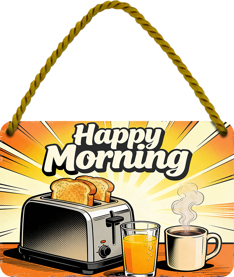 4252024258363		 ''Happy Morning''
Schilderstore24 Blechschilder sind perfekt als Geschenk zu Weihnachten, Geburtstage, Feiern, Partys, Grillabende, Partykeller, diät, snack, mahlzei, rezept, wasser Lebensmittel Burger Tee Grill crepes teigware süßigkeit essen grill wurst pommes döner fisch pizza