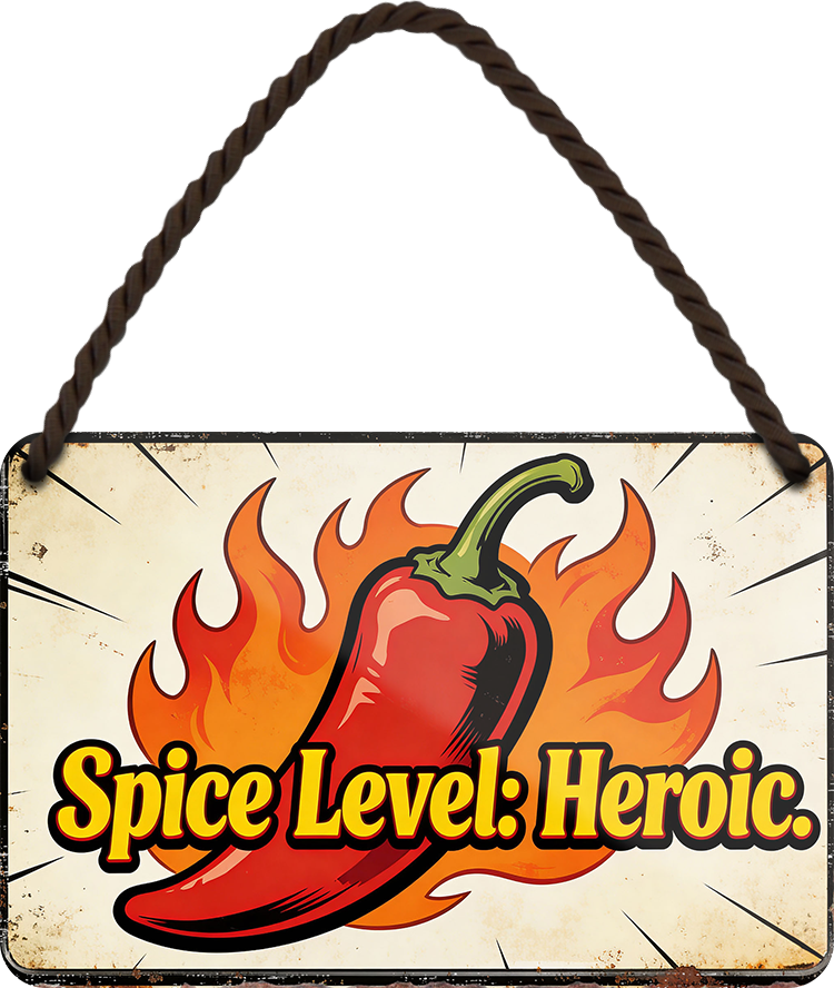 4252024258516		 ''Spice Level Heroic''
Schilderstore24 Blechschilder sind perfekt als Geschenk zu Weihnachten, Geburtstage, Feiern, Partys, Grillabende, Partykeller, diät, snack, mahlzei, rezept, wasser Lebensmittel Burger Tee Grill crepes teigware süßigkeit essen grill wurst pommes döner fisch pizza