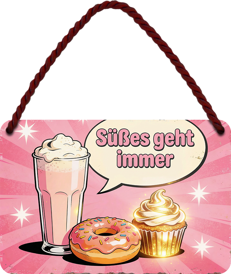 4252024258592		 ''Süßes geht immer''
Schilderstore24 Blechschilder sind perfekt als Geschenk zu Weihnachten, Geburtstage, Feiern, Partys, Grillabende, Partykeller, diät, snack, mahlzei, rezept, wasser Lebensmittel Burger Tee Grill crepes teigware süßigkeit essen grill wurst pommes döner fisch pizza