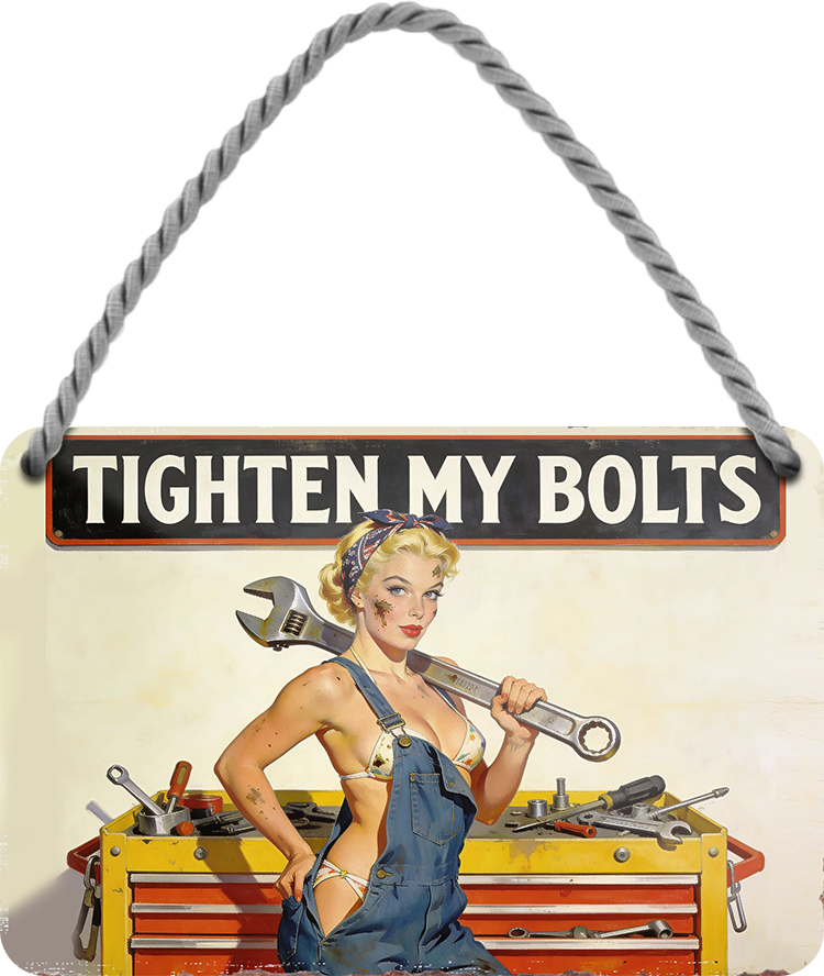 4252024259667		 ''Tighten my bolts''
Schilderstore24 Blechschilder sind perfekt als Geschenk zu Weihnachten, Geburtstage, Feiern, Partys, Grillabende, Namenstag, Feiertag, Mädelsabend, Hochzeit. Jederzeit stilvoll im Wohnzimmer, Partykeller, Garage, biker, zitat, route, highway Mechaniker Auto Motorrad Werkstatt auto lkw brummi tüfteln schrauber