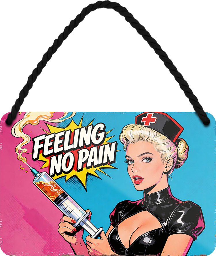 4252024259346		 ''Feeling no Pain''
Schilderstore24 Blechschilder sind perfekt als Geschenk zu Weihnachten, Geburtstage, Feiern, Partys, Grillabende, Namenstag, Feiertag, Mädelsabend, Hochzeit. Jederzeit stilvoll im Wohnzimmer, Partykeller, Garage, Praxis, Büro, Café, Hauseingang Sex Anzüglich Zweideutig Romantik Brüste sinnlich schnulzig romantisch versaut pinup