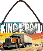 4252024259582		 ''King of the Road''
Schilderstore24 Blechschilder sind perfekt als Geschenk zu Weihnachten, Geburtstage, Feiern, Partys, Grillabende, Namenstag, Feiertag, Mädelsabend, Hochzeit. Jederzeit stilvoll im Wohnzimmer, Partykeller, Garage, biker, zitat, route, highway Mechaniker Auto Motorrad Werkstatt auto lkw brummi tüfteln schrauber