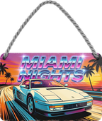 4252024259599		 ''Miami Nights''
Schilderstore24 Blechschilder sind perfekt als Geschenk zu Weihnachten, Geburtstage, Feiern, Partys, Grillabende, Namenstag, Feiertag, Mädelsabend, Hochzeit. Jederzeit stilvoll im Wohnzimmer, Partykeller, Garage, biker, zitat, route, highway Mechaniker Auto Motorrad Werkstatt auto lkw brummi tüfteln schrauber