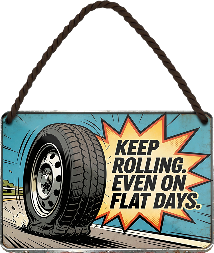4252024259575		 ''Keep rolling. Even on flat Days''
Schilderstore24 Blechschilder sind perfekt als Geschenk zu Weihnachten, Geburtstage, Feiern, Partys, Grillabende, Namenstag, Feiertag, Mädelsabend, Hochzeit. Jederzeit stilvoll im Wohnzimmer, Partykeller, Garage, biker, zitat, route, highway Mechaniker Auto Motorrad Werkstatt auto lkw brummi tüfteln schrauber