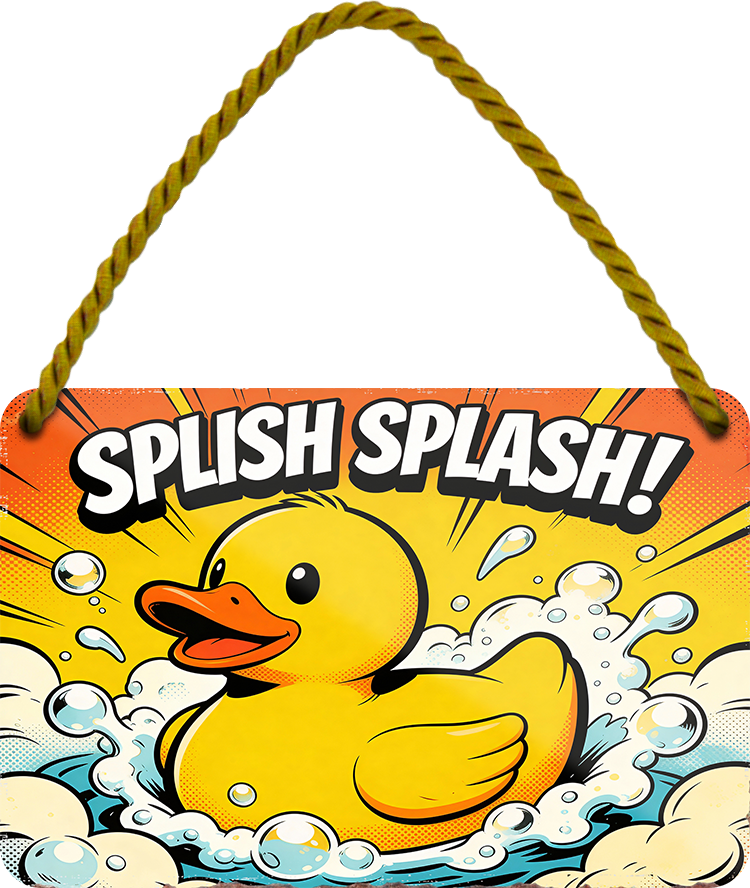 4252024259537		 ''Splish Splash''
Schilderstore24 Blechschilder sind perfekt als Geschenk zu Weihnachten, Geburtstage, Feiern, Partys, Grillabende, Namenstag, Feiertag, Mädelsabend, Hochzeit. Jederzeit stilvoll im Wohnzimmer, Partykeller, Garage, Praxis, Büro, Café, Hauseingang Zuhause WC Open Closed Badezimmer toilette scheißhaus putzen haushalt heim