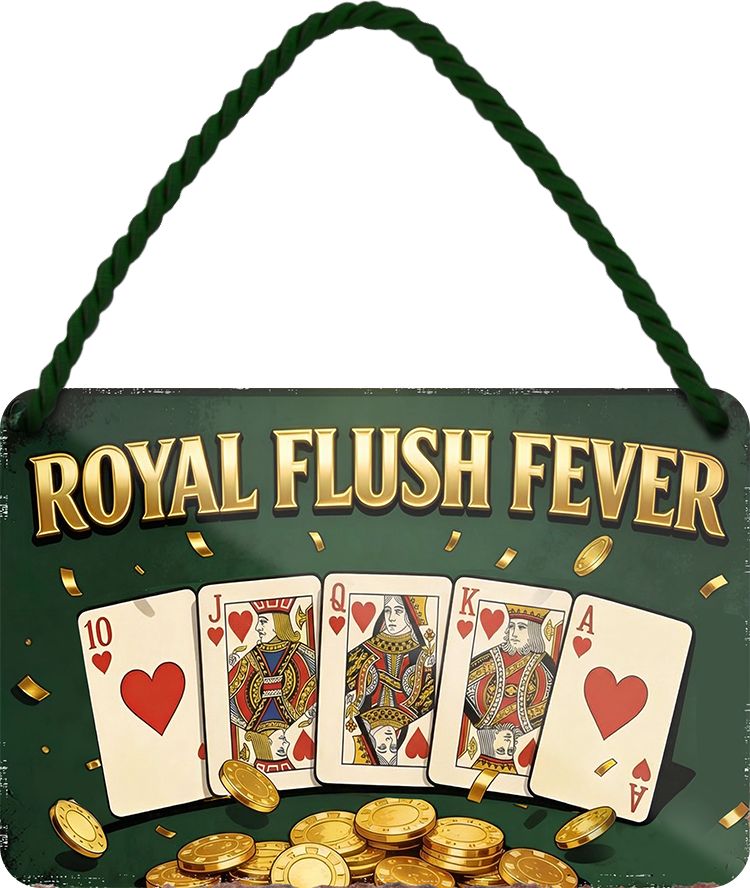 4252024259094		 ''Royal Flush Fever''
Schilderstore24 Blechschilder sind perfekt als Geschenk zu Weihnachten, Geburtstage, Feiern, Partys, Grillabende, Namenstag, Feiertag, Mädelsabend, Hochzeit. Jederzeit stilvoll im Wohnzimmer, Partykeller, Garage, Praxis, Büro, Café, Hauseingang Kartenspiele Spiele Freizeit Brettspiel spiele games karten würfel wette poker schach