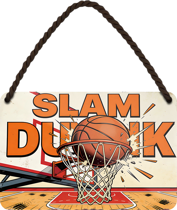 4252024258691		 ''Slam Dunk''
Schilderstore24 Blechschilder sind perfekt als Geschenk zu Weihnachten, Geburtstage, Feiern, Partys, Grillabende, Namenstag, Feiertag, Mädelsabend, Hochzeit. Jederzeit stilvoll im Wohnzimmer, Partykeller, Garage, Praxis, Büro, Café, Hauseingang crossfit Hobby bodybuilding fitnesstrainer fitness freizeit sport aktivitäten