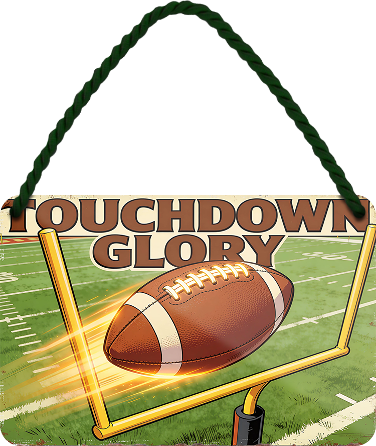 4252024258721		 ''Touchdown Glory''
Schilderstore24 Blechschilder sind perfekt als Geschenk zu Weihnachten, Geburtstage, Feiern, Partys, Grillabende, Namenstag, Feiertag, Mädelsabend, Hochzeit. Jederzeit stilvoll im Wohnzimmer, Partykeller, Garage, Praxis, Büro, Café, Hauseingang crossfit Hobby bodybuilding fitnesstrainer fitness freizeit sport aktivitäten