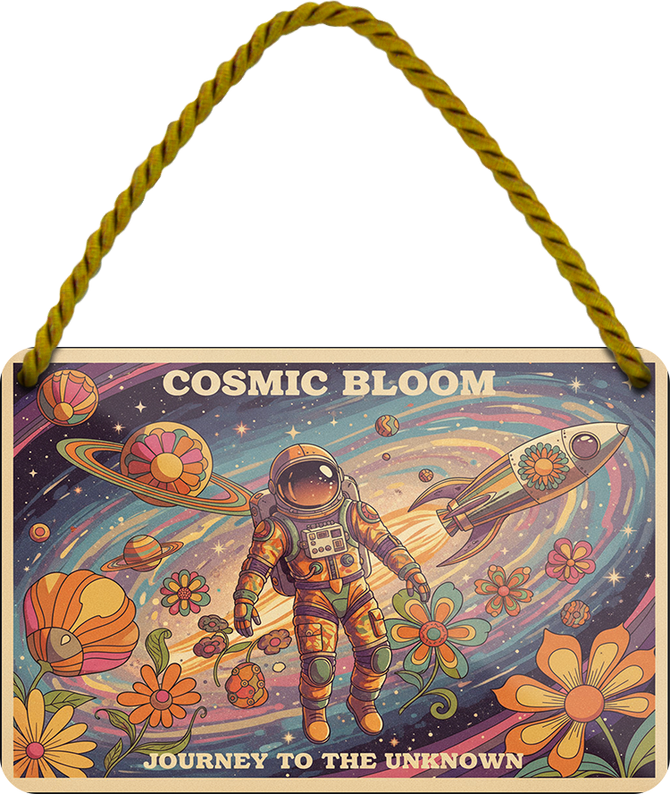 4252024257649		 ''Cosmic Bloom''
Schilderstore24 Blechschilder sind perfekt als Geschenk zu Weihnachten, Geburtstage, Feiern, Partys, Grillabende, Namenstag, Feiertag, Mädelsabend, Hochzeit. Jederzeit stilvoll im Wohnzimmer, Partykeller, Garage, Praxis, Büro, Zitate, lebensgefahr Sarkasmus Ironie Funny Schwarzer Humor faul dumm fun rente lästern teufel