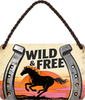 4252024259278		 ''Wild & Free''
Schilderstore24 Blechschilder sind perfekt als Geschenk zu Weihnachten, Geburtstage, Feiern, Partys, Grillabende, Namenstag, Feiertag, Mädelsabend, Hochzeit. Jederzeit stilvoll im Wohnzimmer, Partykeller, Garage, Praxis, Büro, Café, Hauseingang Nutztier Pferd Reiten Pony Stall sattel ausreiten pferde tier landwirtschaft