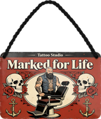 4252024259414		 ''Marked for Life''
Schilderstore24 Blechschilder sind perfekt als Geschenk zu Weihnachten, Geburtstage, Feiern, Partys, Grillabende, Namenstag, Feiertag, Mädelsabend, Hochzeit. Jederzeit stilvoll im Wohnzimmer, Partykeller, Garage, Praxis, Büro, Café, Hauseingang Friseur Tattoo Schönheit Haare Haut Barber tattowierer hautschmuck piercing schminke