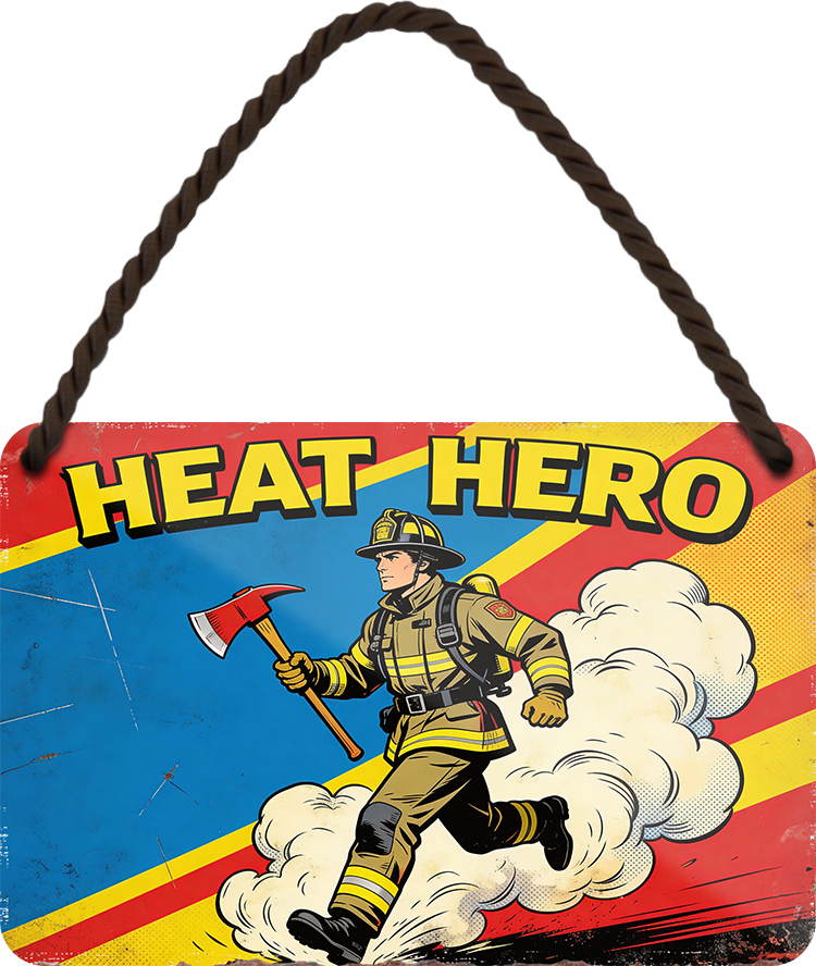 4252024258622		 ''Heat Hero''
Schilderstore24 Blechschilder sind perfekt als Geschenk zu Weihnachten, Geburtstage, Feiern, Partys, Grillabende, Namenstag, Feiertag, Mädelsabend, Hochzeit. Jederzeit stilvoll im Wohnzimmer, Partykeller, Garage, Praxis, Büro, Café, Hauseingang Feuerwehr Feuer Brand Schutz Rettung freiwillige Alarm rettungsdienst hilfe feuer